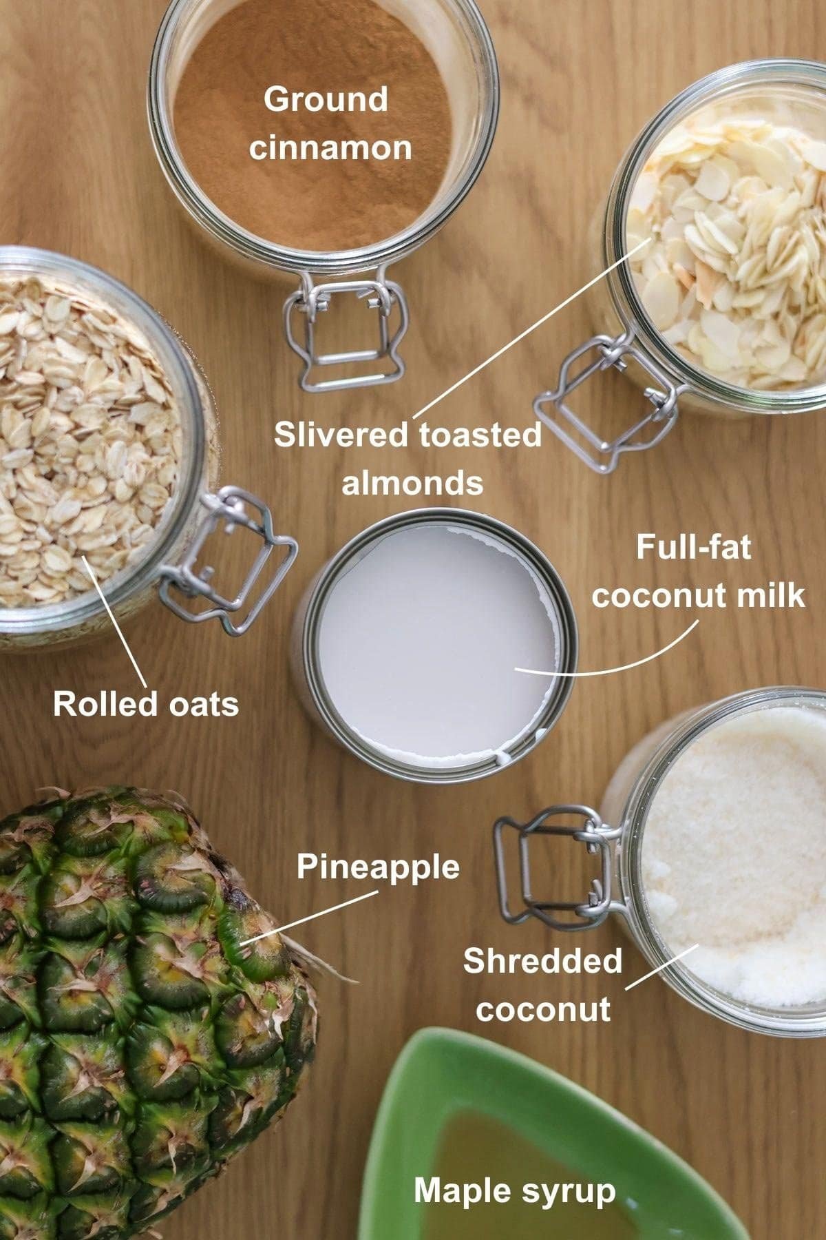 The ingredients for the recipe on a wooden table.